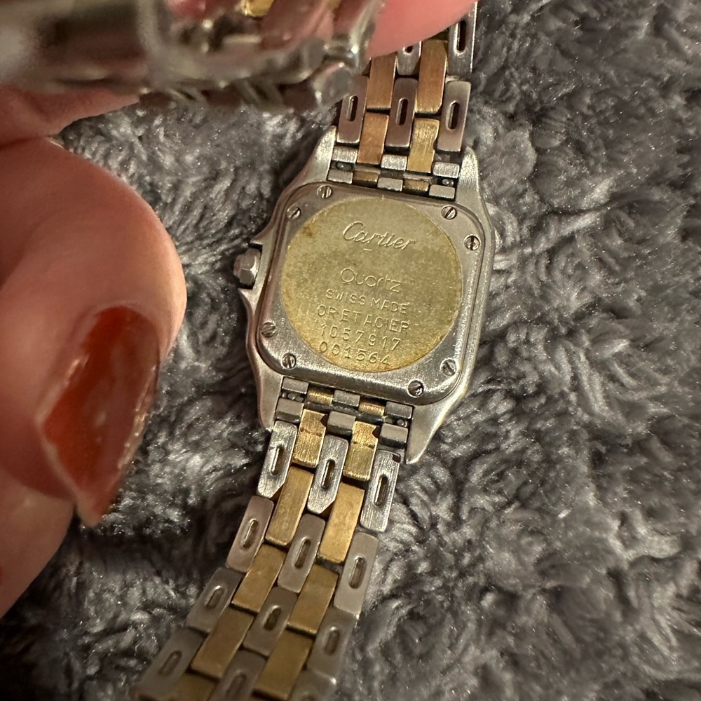 Cartier Panthere women watch. Gold 18k and silver and sapphire button. - Picture 3 of 5